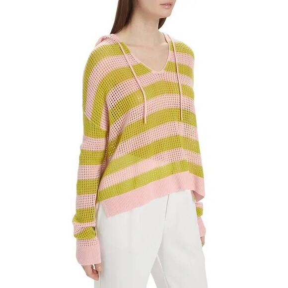 ATM Cashmere Mesh Stripe Hoodie in Ballet Pink S - Picture 2 of 4